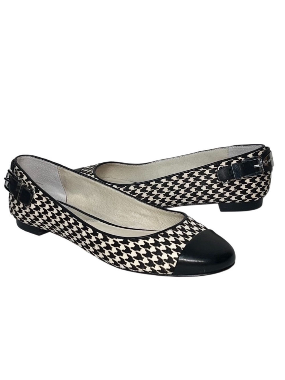 Michael Kors Women's Dion Ballet Flat black,ivory houndstooth hair-calf size 7.5